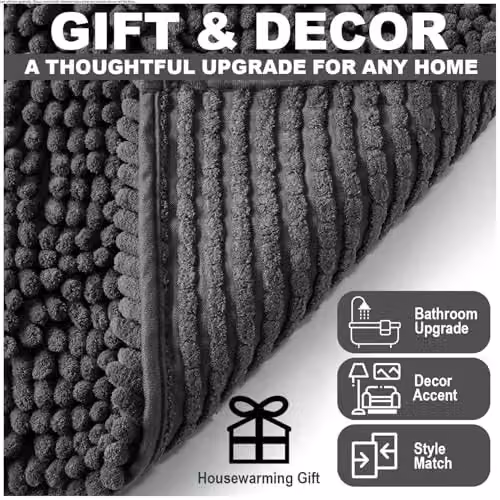 GAVENO CAVAILIA Miami Chenille Loop Microfibre Bath Mat, Grey, W/D: 50 x 80 cm – 13