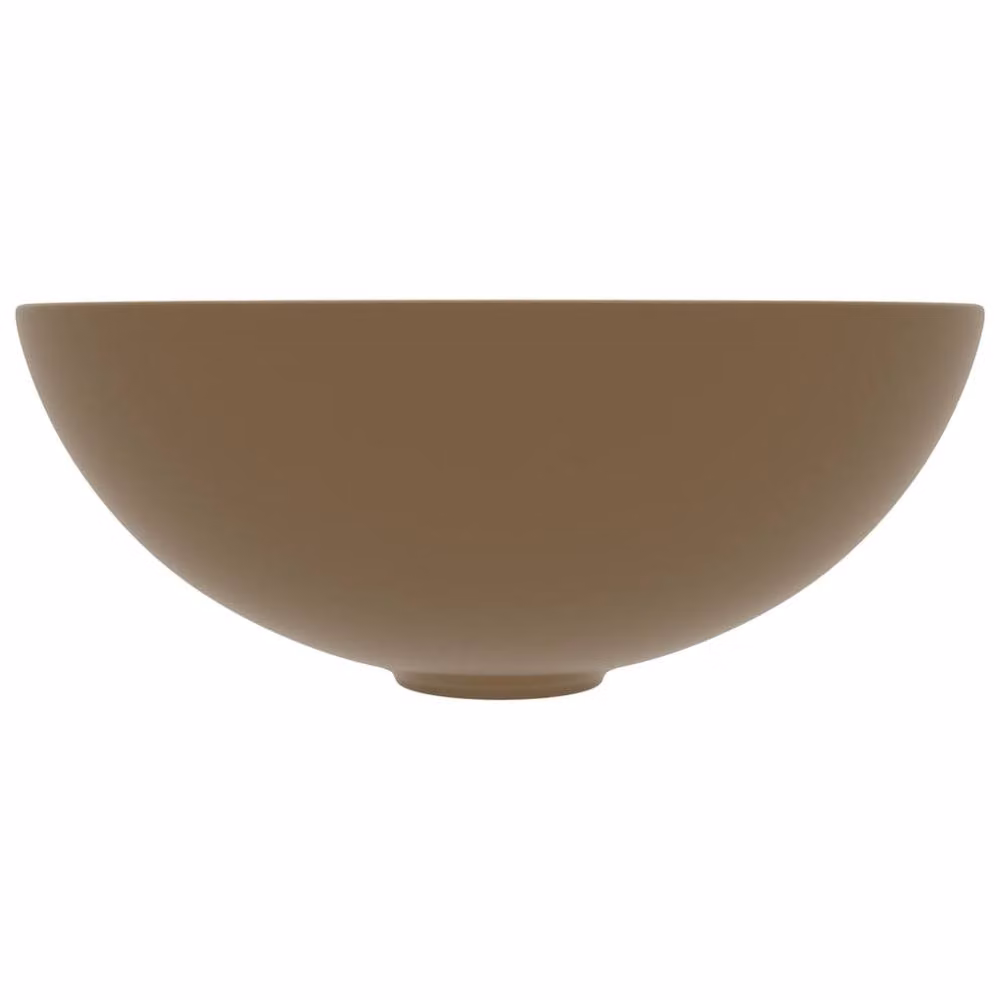Berkfield Home Round Ceramic Countertop Bathroom Sink in Tan – 3