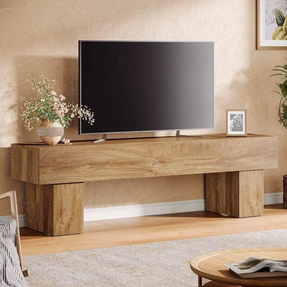 VOGREX 63-Inch Wood TV Stand Console Table in Beige – 3