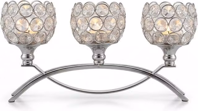 Levede Silver Arch Crystal Tealight Candle Holder
