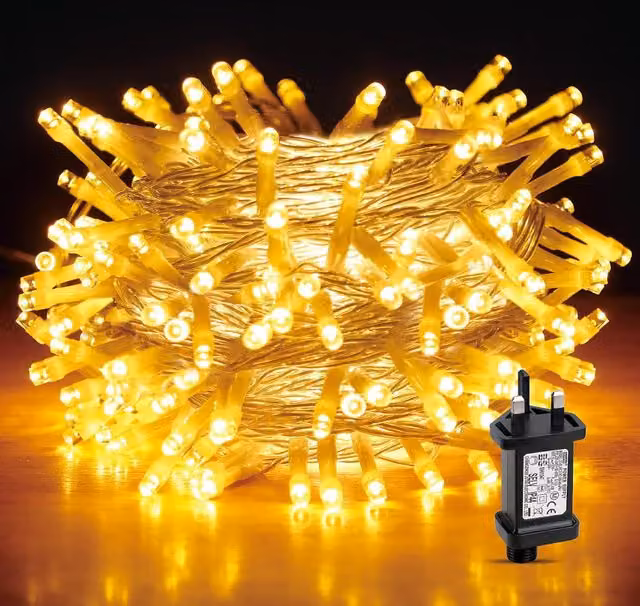 Shatchi 100 LED Warm White Waterproof Outdoor String Fairy Lights with Timer, 10m, Yellow