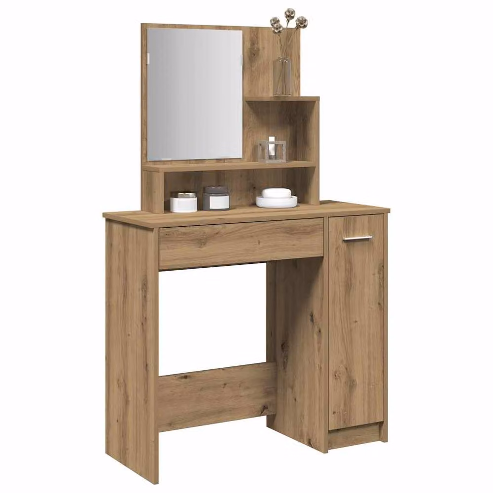 Berkfield Home Beautiful Dressing Table with Mirror in Artisan Oak Brown, W/D/H: 86.5 x 35 x 136 cm – 2
