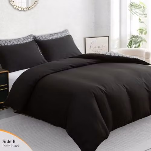 Pamposh Reversible Brushed Microfibre Double Duvet Cover and Pillowcase Set in Black or Grey, W/D/H: 200 x 200 cm – 2