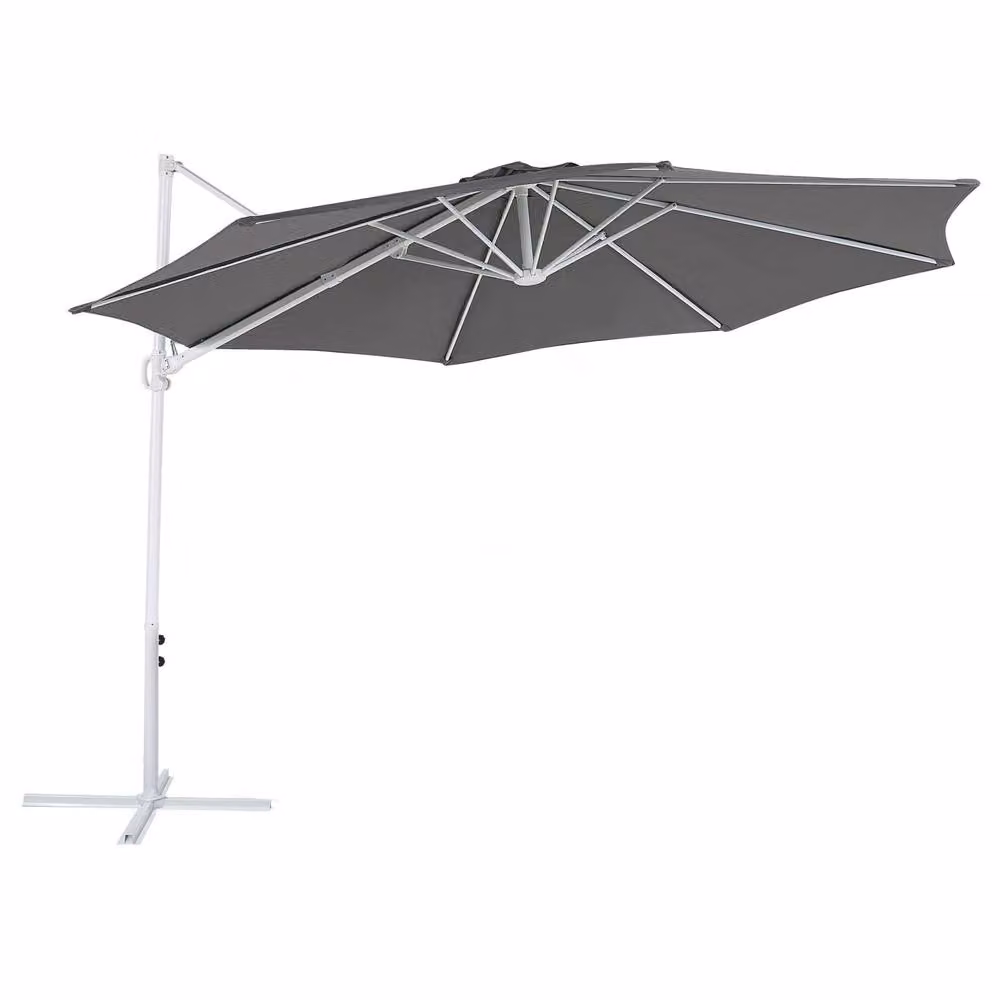 Wyld and Coco Garden Sun Parasol with 360 Degree Swivel, Dark Grey Polyester Canopy and White Aluminium Pole, Diameter: 295 cm – 2
