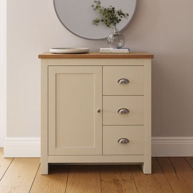 GFW Lancaster Cream and Oak Multi Storage Unit with 1 Door and 3 Drawers – 3