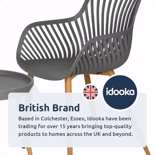idooka 3-Piece Garden Bistro Set in Grey with Steel Wood-Look Legs – 4