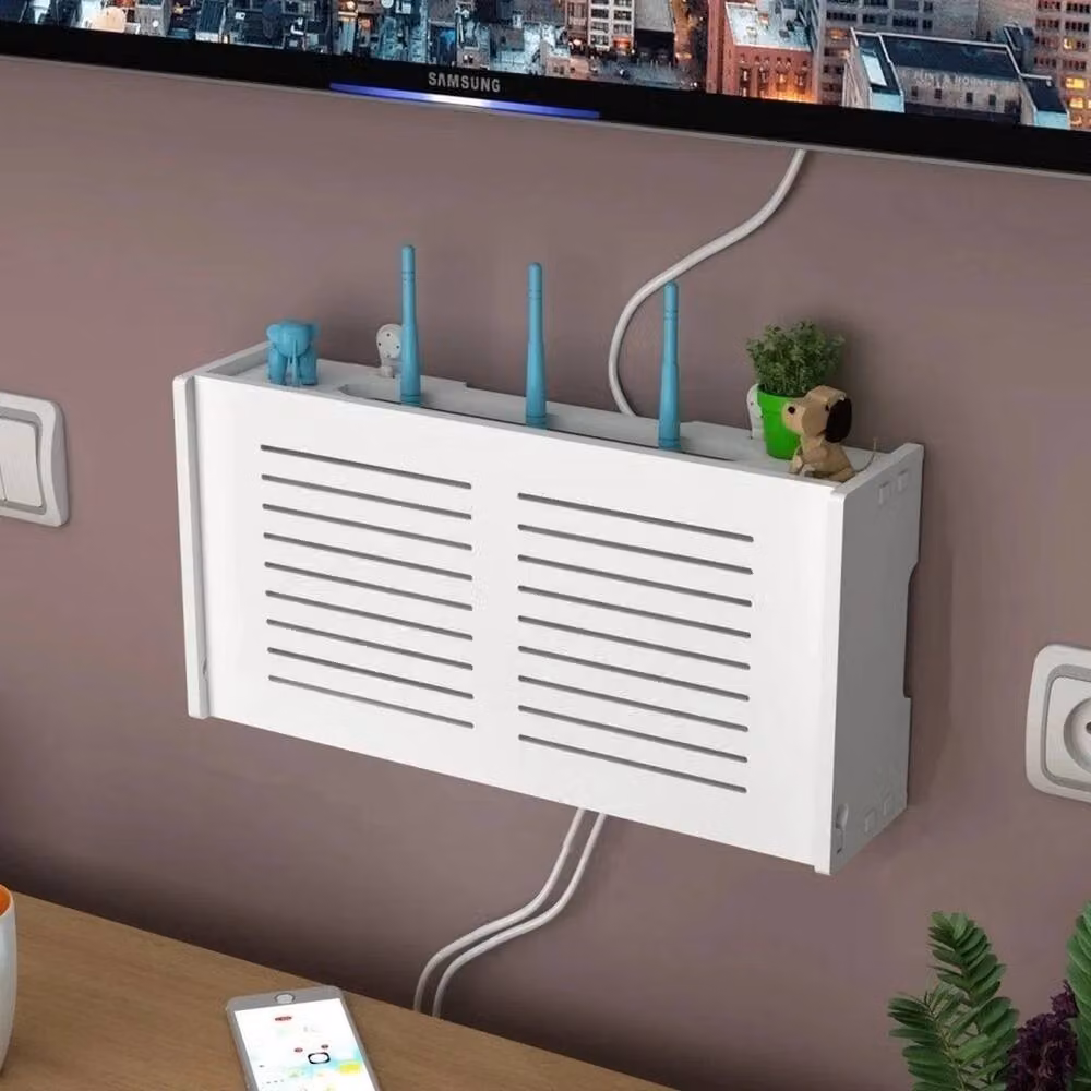NESTLUNE White Wall Mounted WiFi Router Storage Box and Plug Board – 2