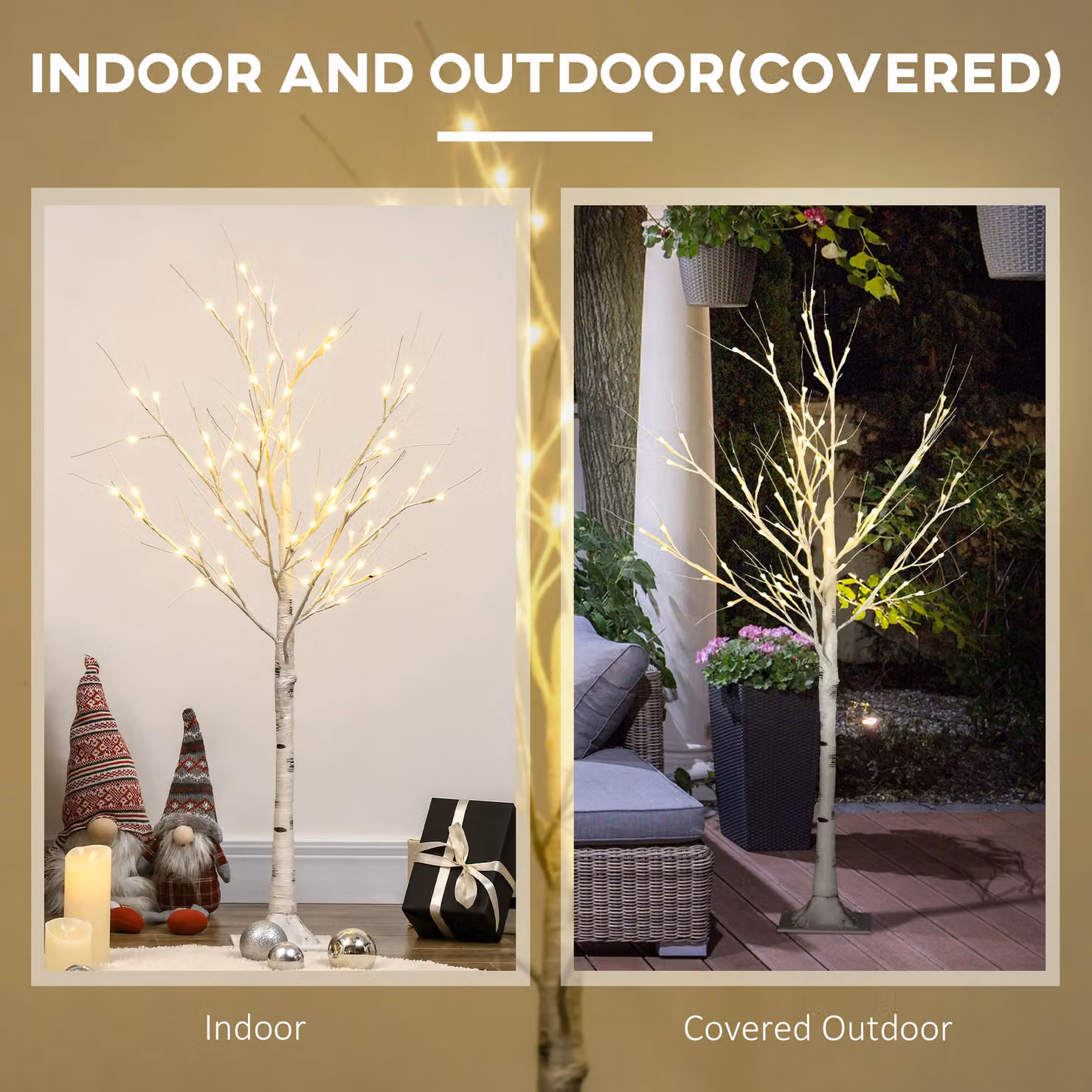 HOMCOM 4ft Artificial White Birch Tree with 72 Warm White Pre-Lit LED Lights, White – 4