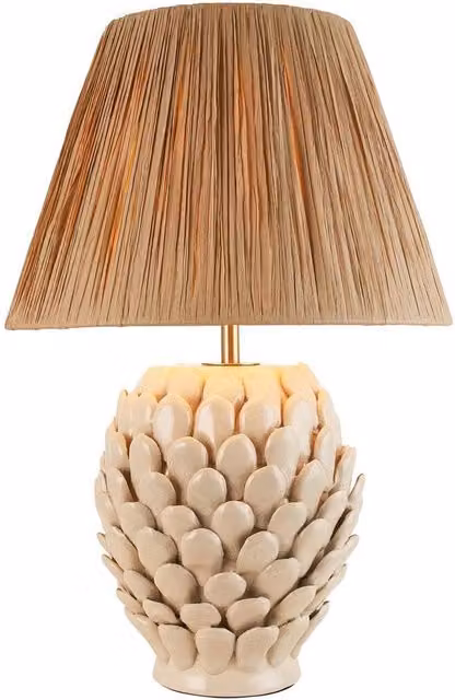 Netlighting Layered Leaf Ivory Table Lamp with Beige Raffia Shade and Gold/Brass Details