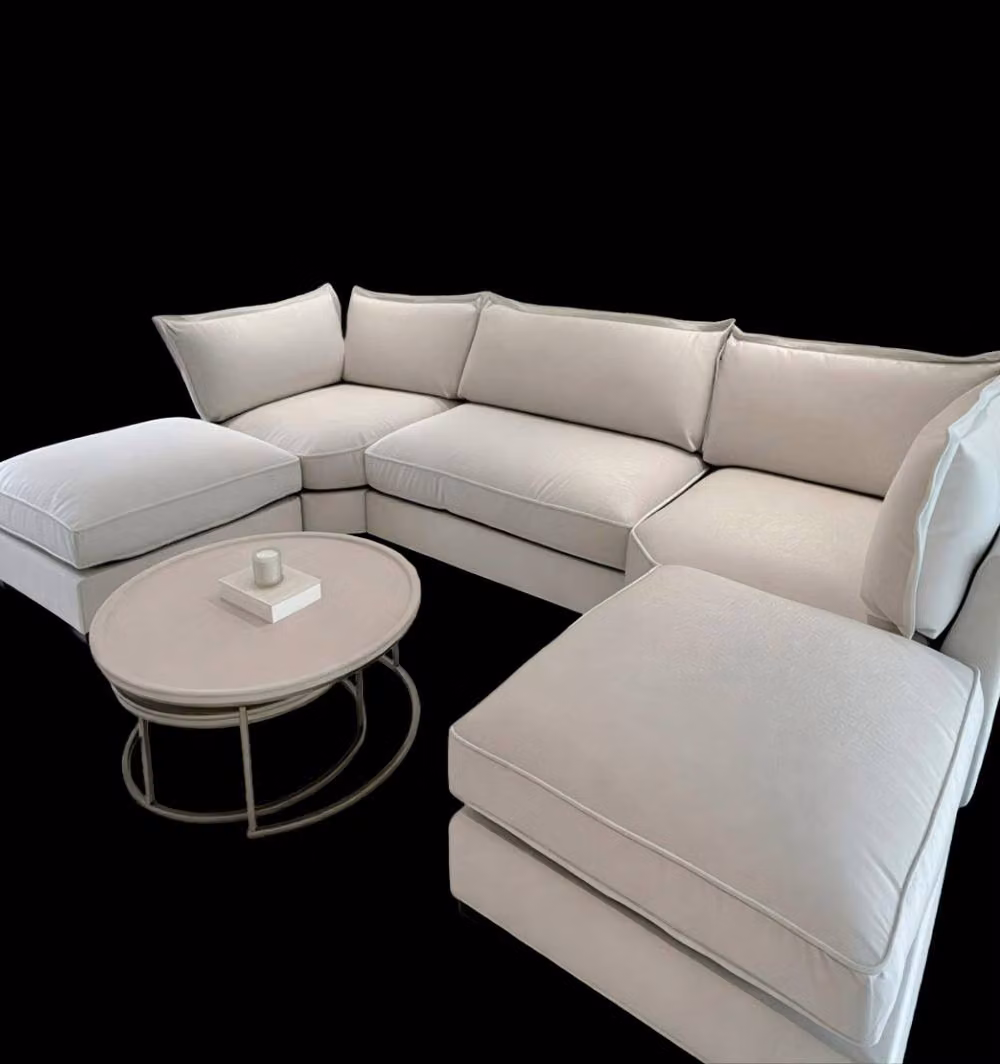 Home & Love Tokyo Bishop U-Shape Cinema Corner Sofa in Cream Fabric with Matching Ottoman – 2