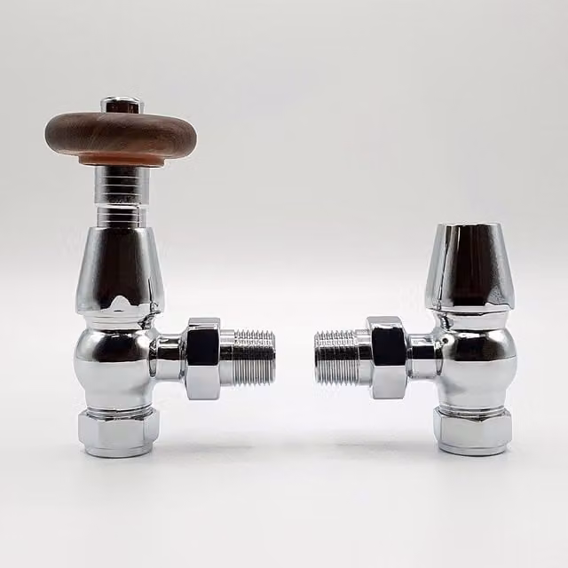 Lux Heat Angled Chrome Thermostatic Traditional Brass Valve Set