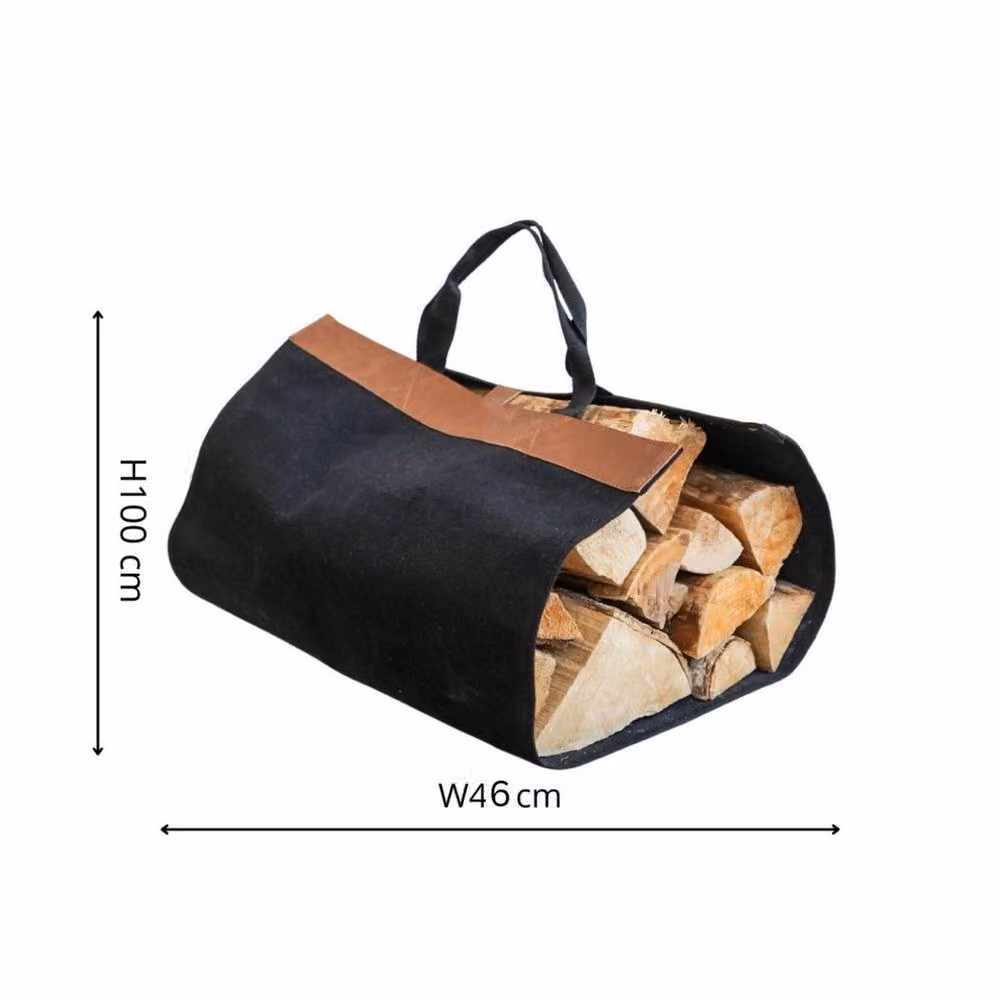 Lemon Pavilion Fabric Log Bag with Faux Leather in Black, W: 46 cm, D: 45.5 cm, H: 100 cm – 4