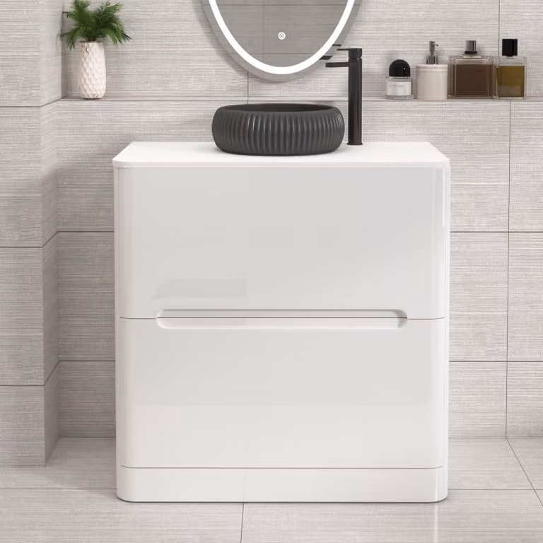 Royal Bathrooms Venice Gloss White Floor Standing 2 Drawer Vanity Unit with Plain Undrilled Worktop
