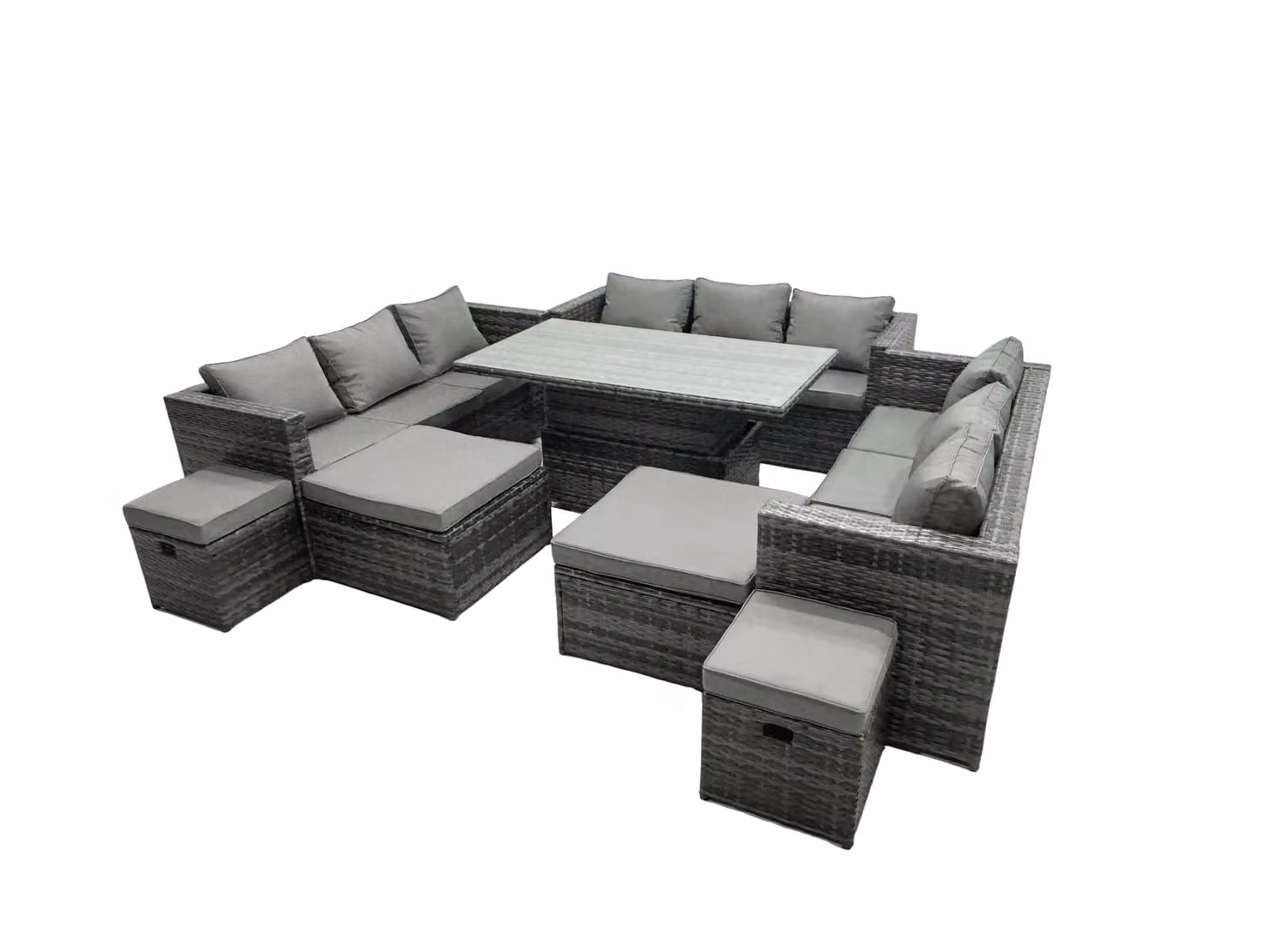Fimous Rattan Outdoor Dining Set with Sofa and 4 Stools in Dark Grey, 13 Seater – 2