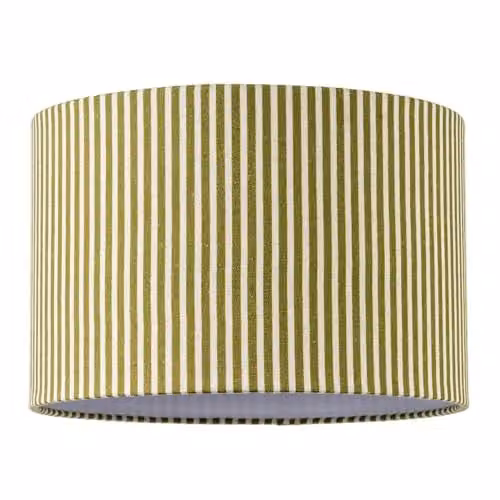 Happy Homewares Green and White Striped Linen Fabric Cylinder Lamp Shade, W/D/H: 30 x 30 x 20 cm