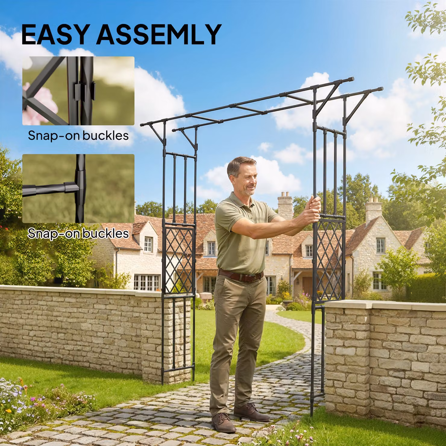 Outsunny Black Steel Garden Arch Trellis for Climbing Plants, W/D/H: 180 x 40 x 215 cm – 4