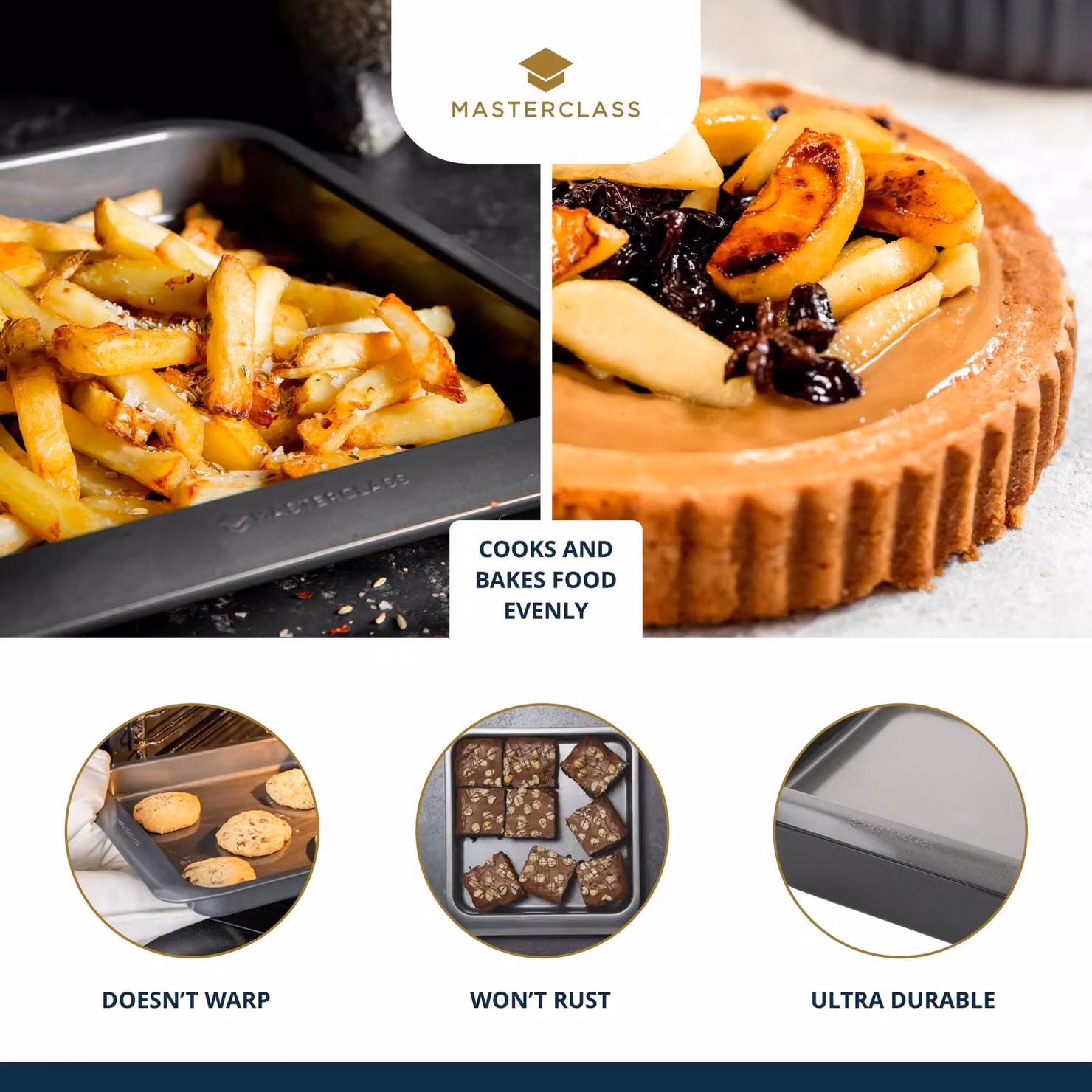 MasterClass 7pc Smart Space Stacking Non Stick Carbon Steel Roasting, Baking and Pastry Tin Set, Black – 6