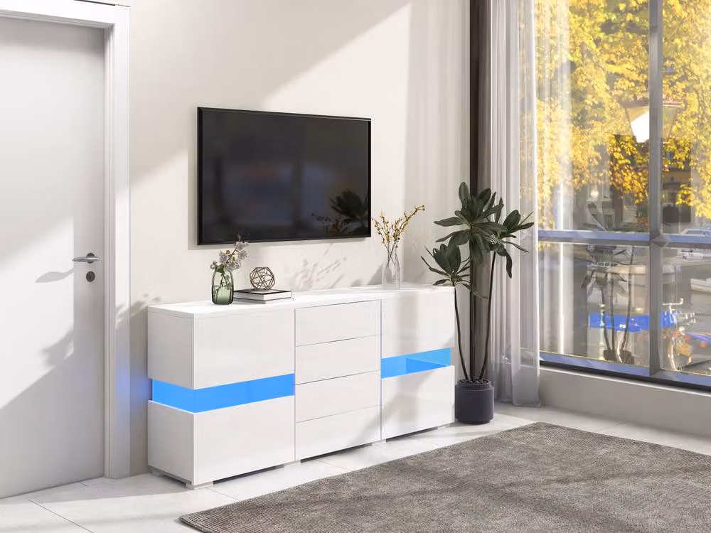 Rolipo Modern White High Gloss LED Sideboard TV Stand 140cm – 4