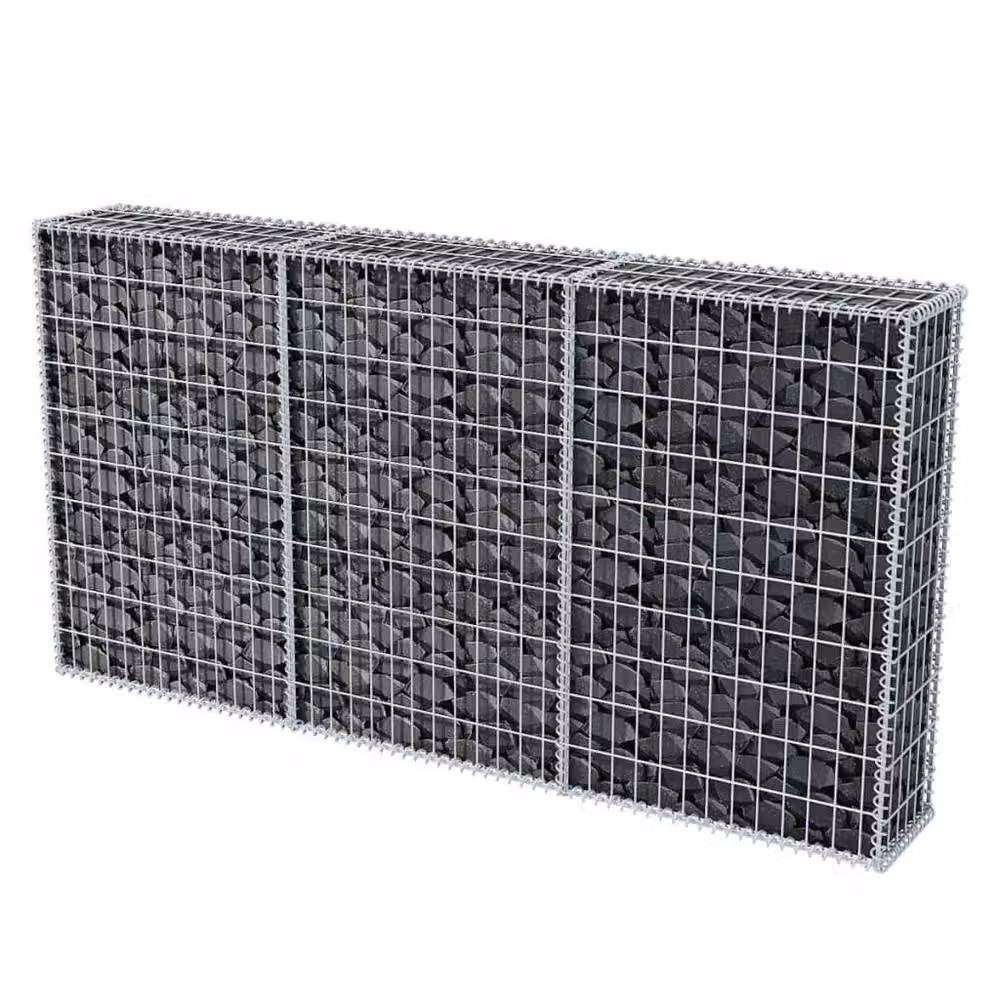 Berkfield Home Galvanised Steel Gabion Basket in Silver, W: 200 cm, D: 30 cm, H: 100 cm – 3