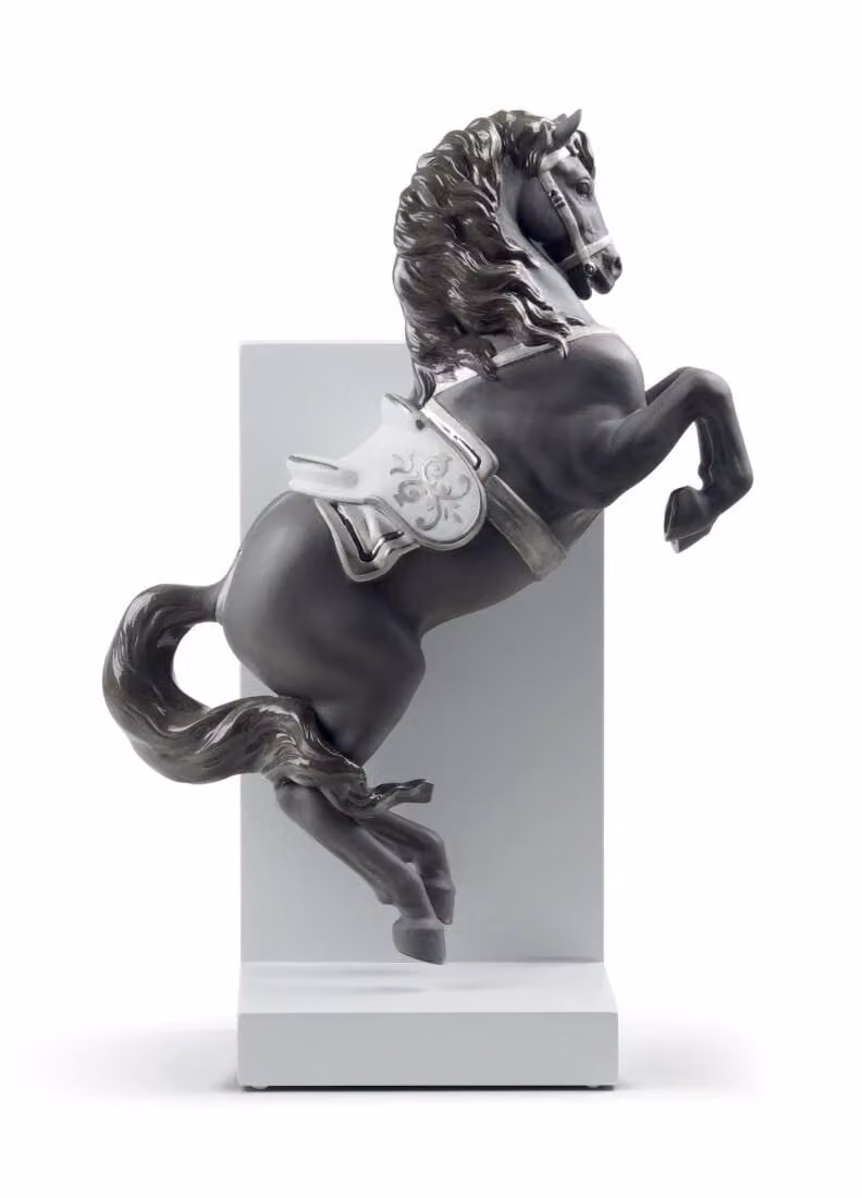 Lladró Horse on Courbette Porcelain Figurine in Silver Lustre
