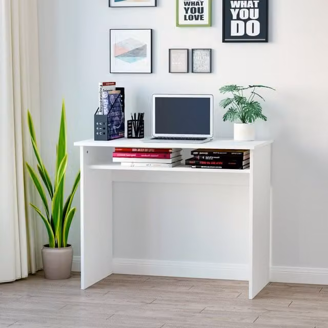 HOMCOM Modern White Wooden Computer Desk with Storage for Home Office