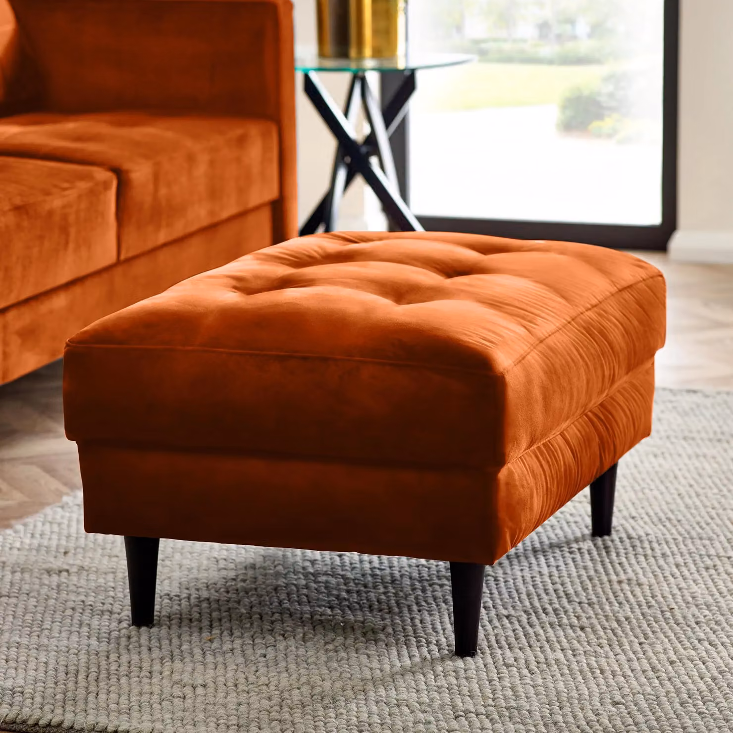 FurnitureboxUK Jade Velvet Chesterfield Footstool in Burnt Orange – 2