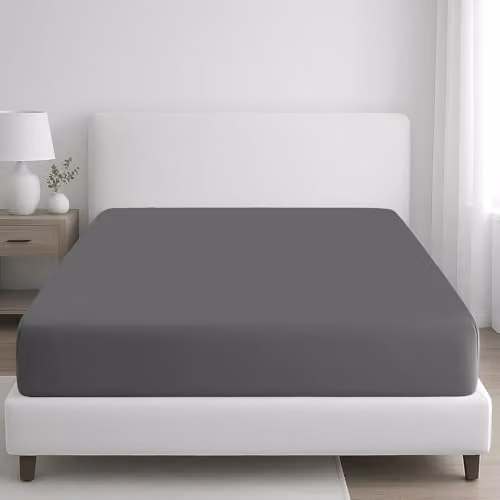 Pamposh Single Mako Satin Cotton Fitted Sheet, Grey, W/D/H: 90 x 190 x 35 cm – 1