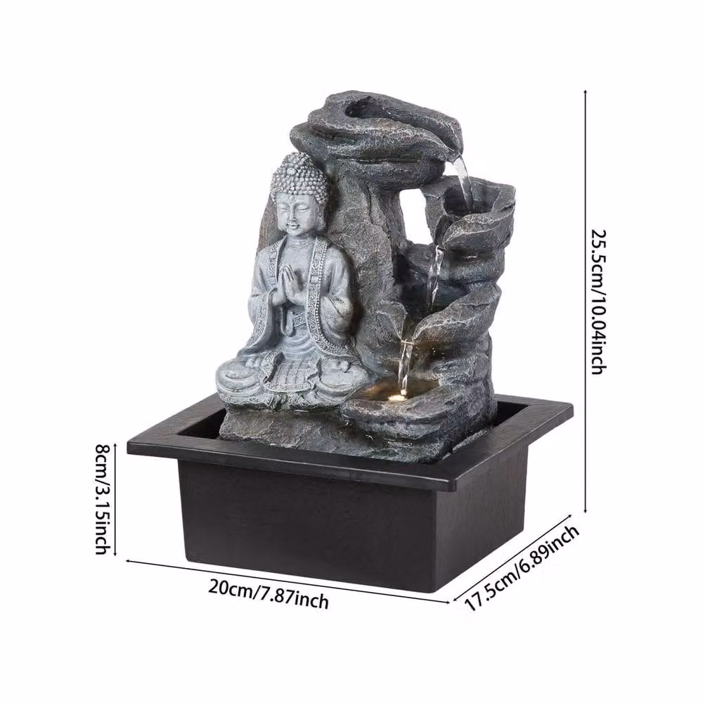 EONLION Black and Grey Buddha Statue Tabletop Water Fountain with LED Light – 2