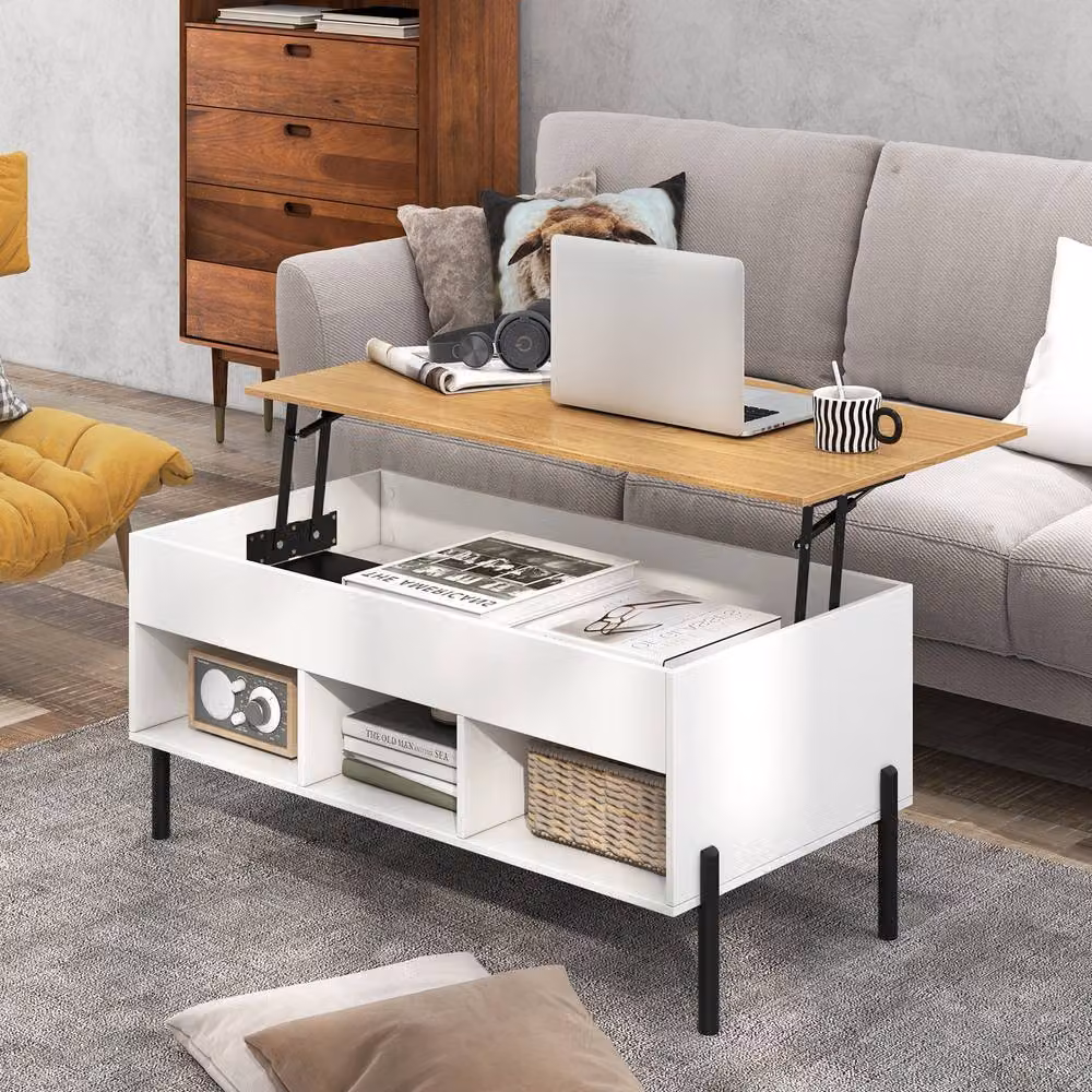 Costway Modern Rectangular Lift Top Coffee Table in White – 3