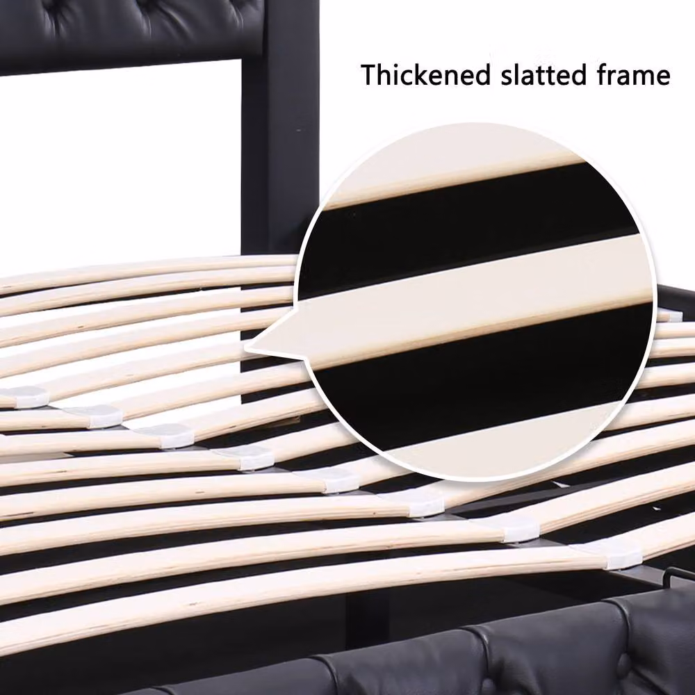 Rolipo Black PU Upholstered Double Bed Frame with Storage and LED Lighting W/D/H: 135 x 190 cm – 9