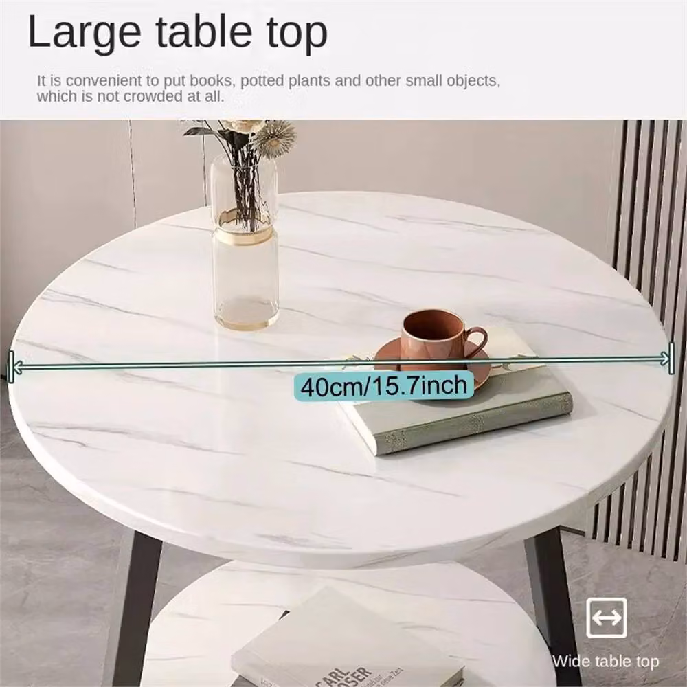 Nordara 2-Tier Round White Marble Effect Coffee Table with Glossy Metal Legs – 3