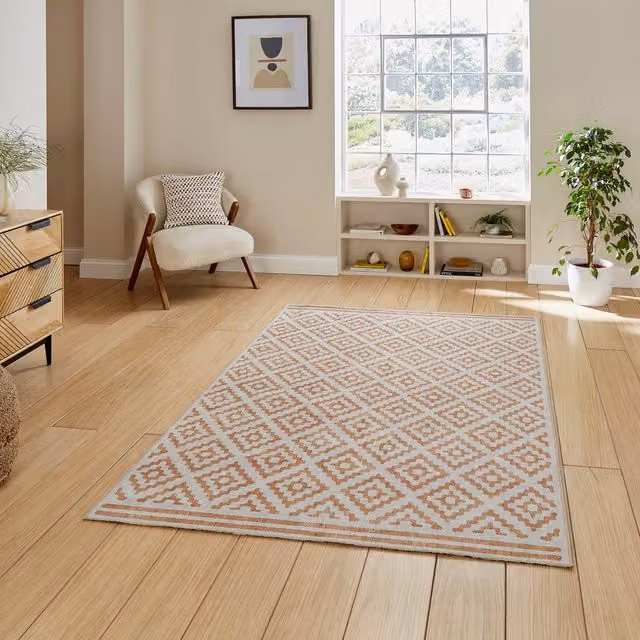 Terrys Yellow Geometric Modern Flat Weave Polyester Rectangular Rug
