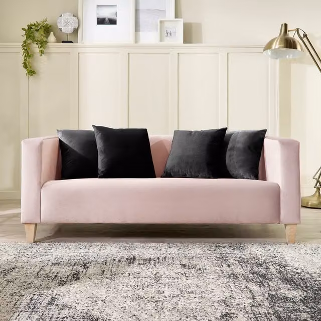 Aspire Bonnie 3 Seater Sofa in Pink Brushed Velvet with Scatter Cushions