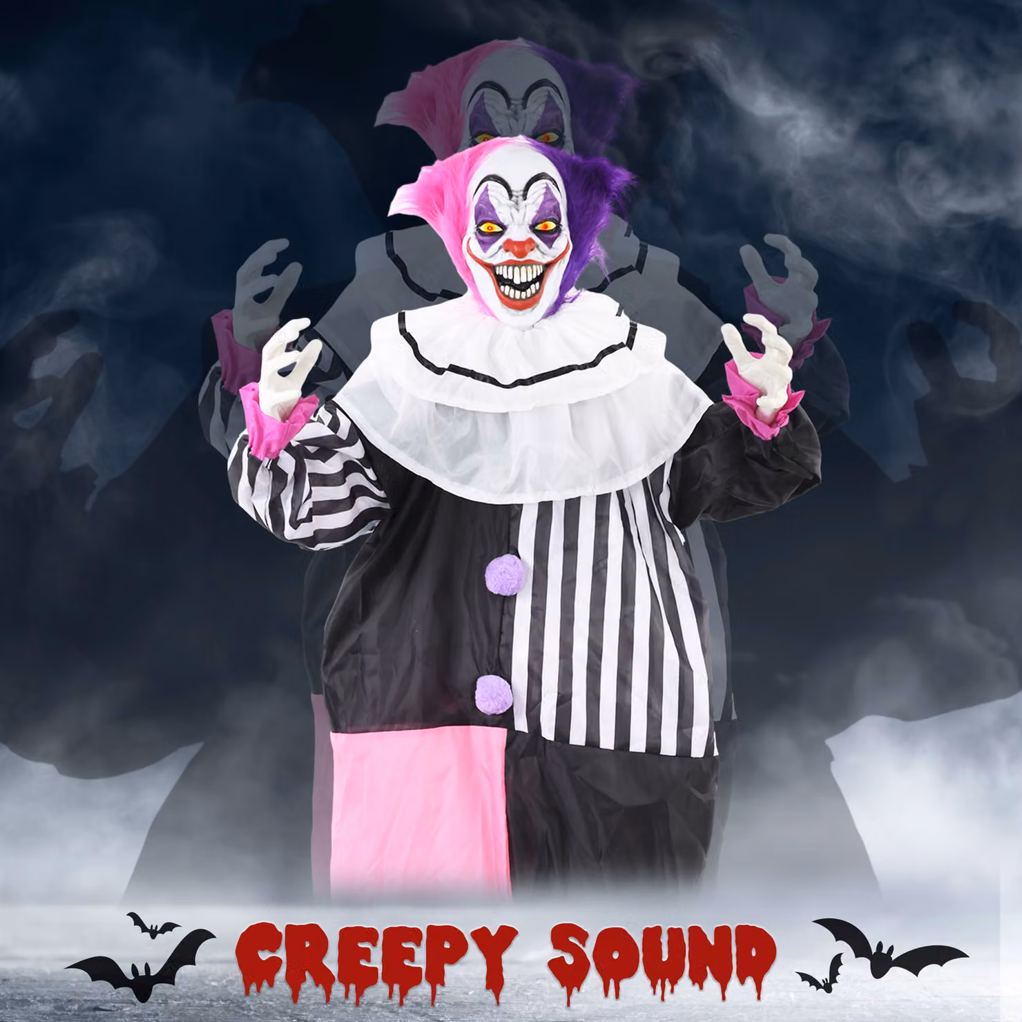 HOMCOM Laughing Clown Outdoor Halloween Animatronic Decoration with Sound Activated Light Up Eyes and Sound Effects, Height: 173 cm – 4
