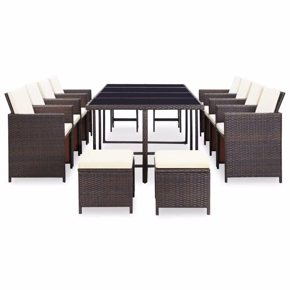 Berkfield Home 13 Piece Brown Poly Rattan Outdoor Dining Set with Cushions – 3