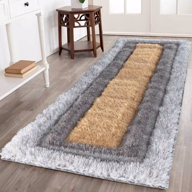Desire Rugs Modern Shimmer Shaggy Runner Rug, Yellow/Multicolour, W: 60 cm x L: 220 cm