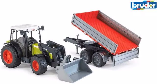 Bruder Claas Nectis 267 F Construction Loader Model with Frontloader and Tipping Trailer, Green, 1:16 Scale