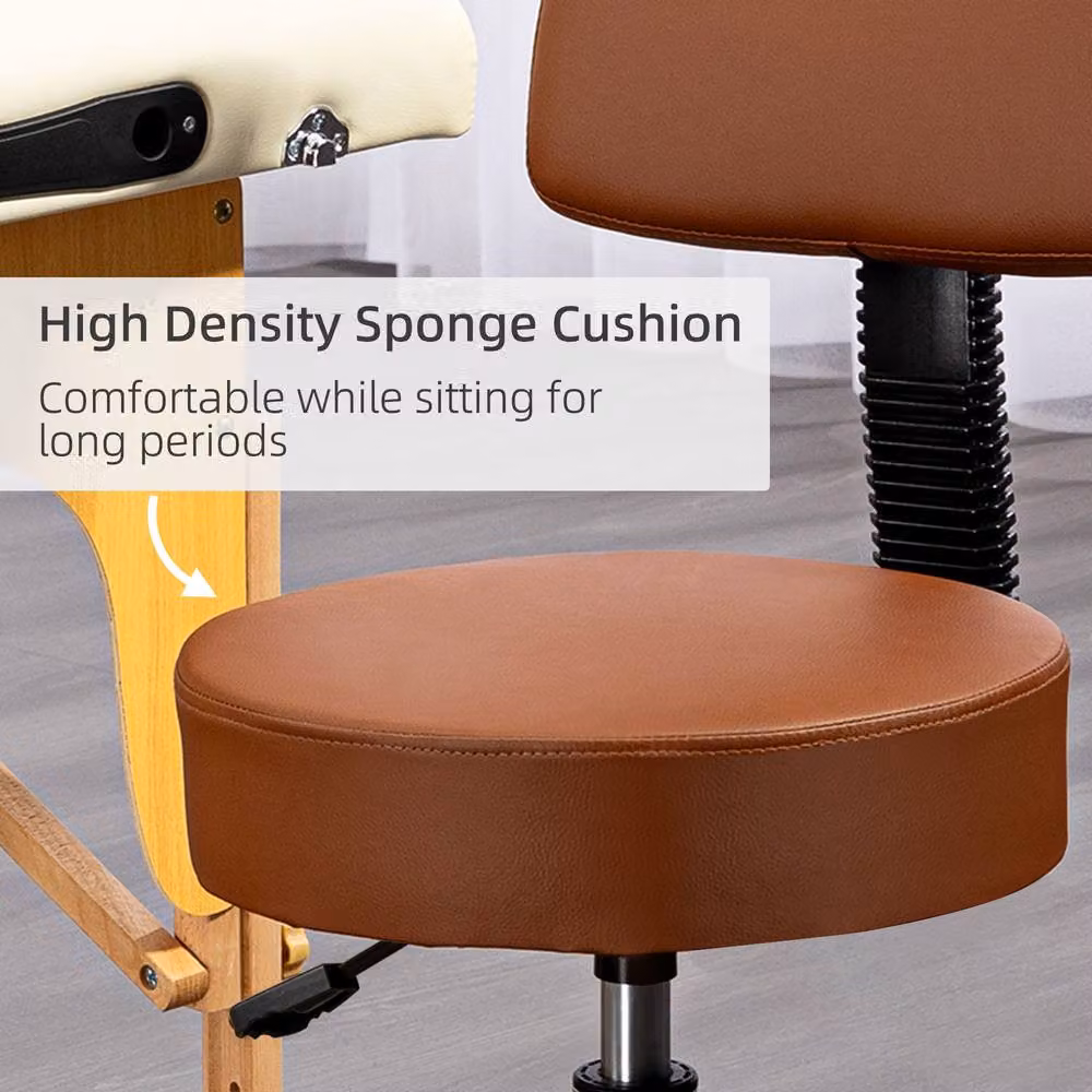 STILVORA Beauty Stool with Back Pad and Wheels, Brown – 5