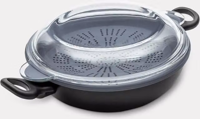 Prestige Nadiya 4 in 1 Non Stick Aluminium Wok with Lid, Black, Diameter: 26 cm