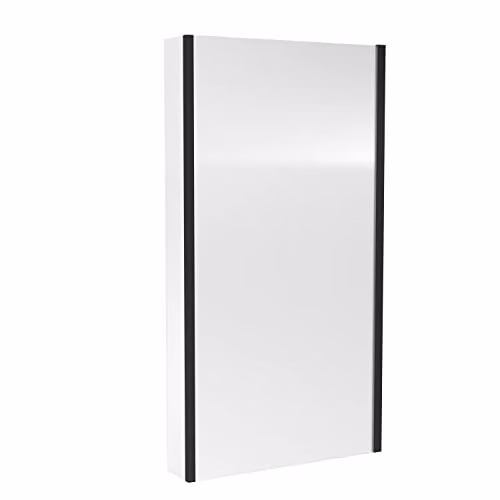 nuie NSBS2BP Pacific Modern L Shape Square Shower Bath Screen with Fixed Return, Black, W: 143.5 cm, D: 80.5 cm, 6mm Toughened Safety Glass – 1