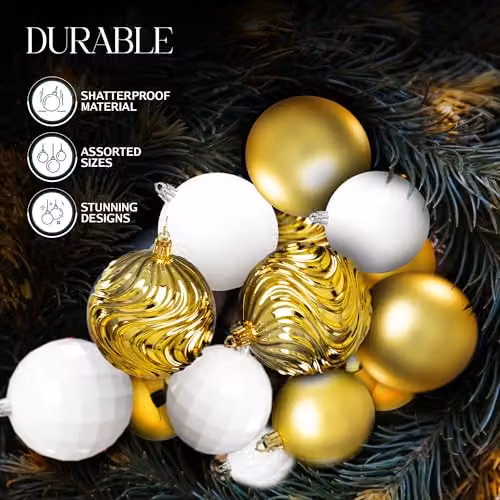 Pelle & Sol 36-Piece Abstract Christmas Bauble Set in Gold and White – 4