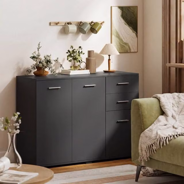 HOMCOM Modern Black Matt Sideboard Kitchen Storage Cabinet