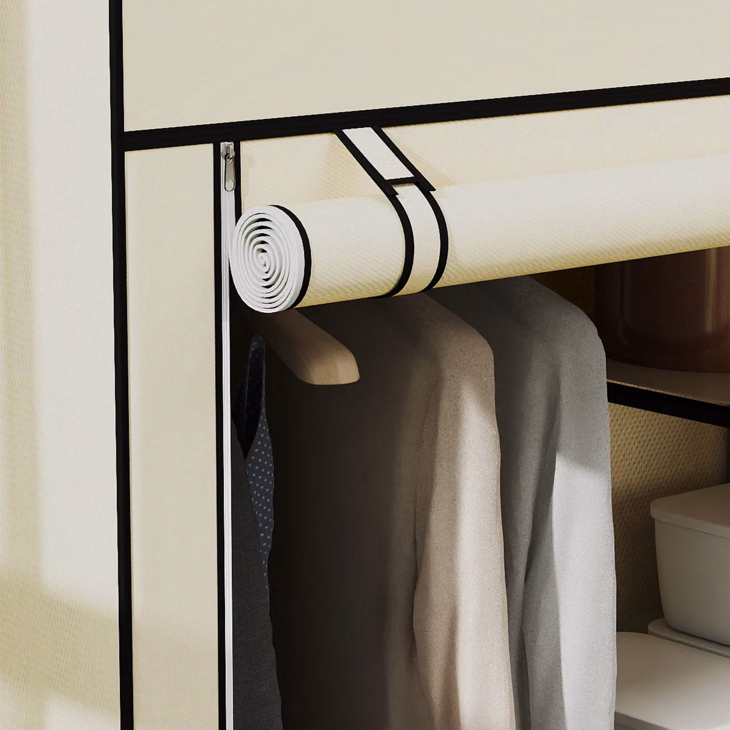 HOMCOM Portable Fabric Wardrobe with Hanging Rail and Shelves, White, W/D/H: 103 x 43 x 162.5 cm – 4