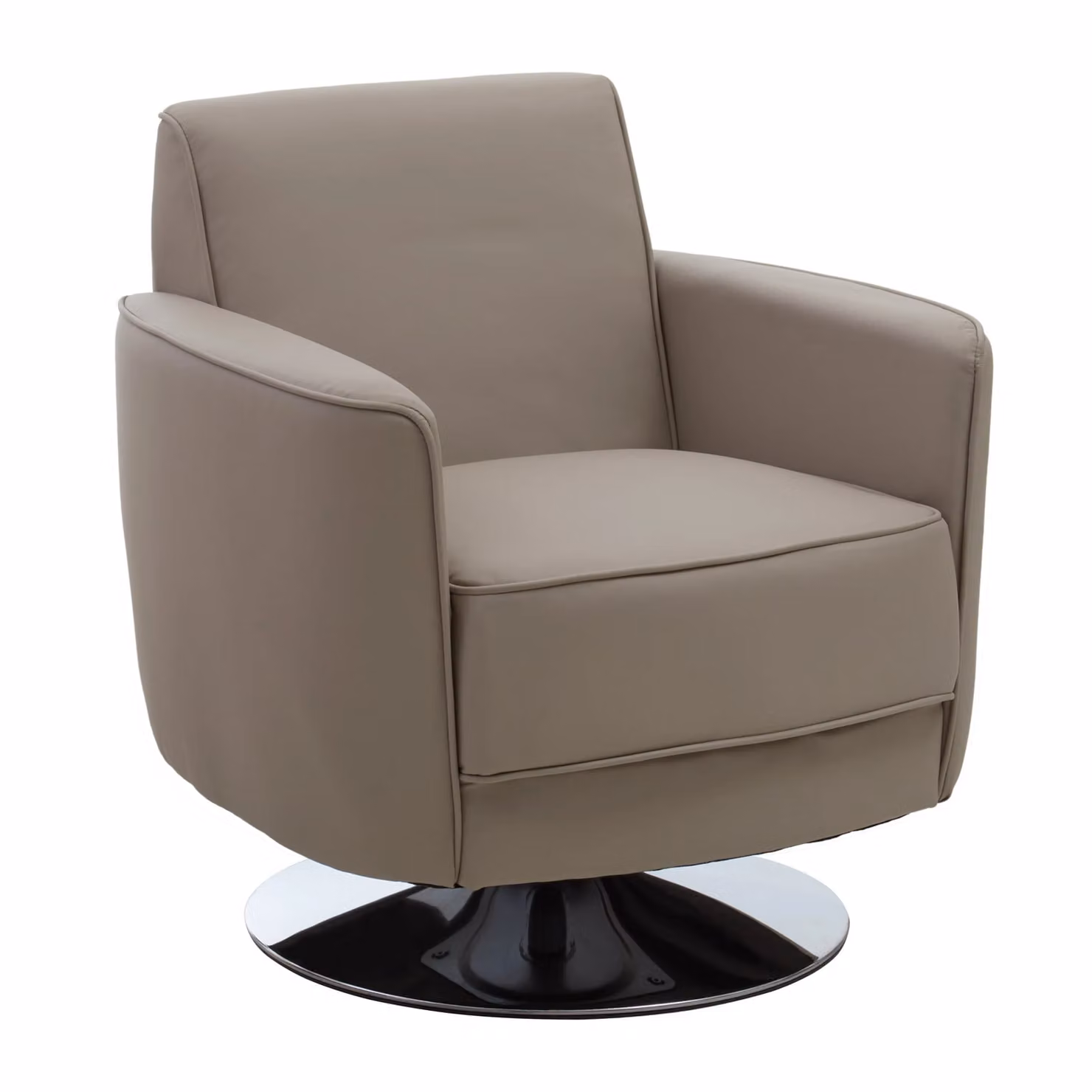 Orsina Grey Leather Effect Armchair with Chrome Metal Base and Swivel Function – 1