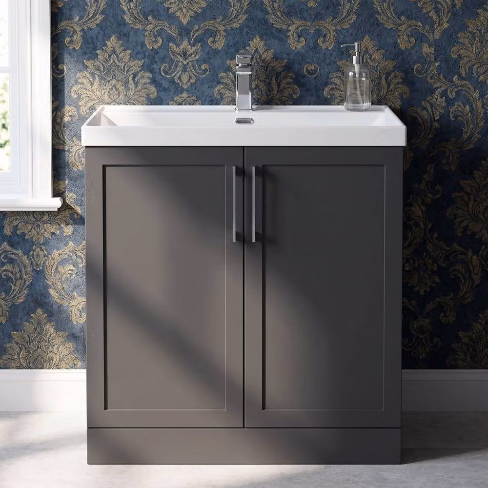 Balterley Stonnall 2 Door Vanity and Thin Edge Basin, Dark Grey, Width: 80 cm – 4