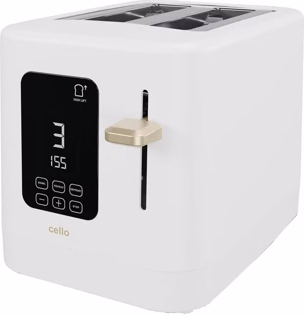Cello Overture 2 Slice White Toaster with 800W Power, Digital Display, Timer and Auto Shutoff – 3