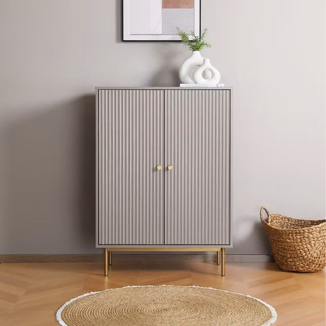 Home Garden Direct Devon Modern Grey Highboard Storage Cabinet with Hinged Doors