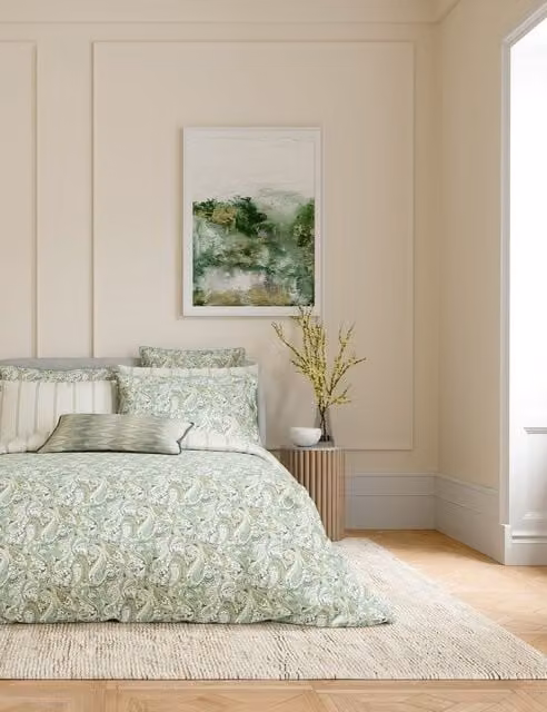 Bedeck of Belfast Alessie Single Cotton Percale Striped Bedding Set, Green Mix