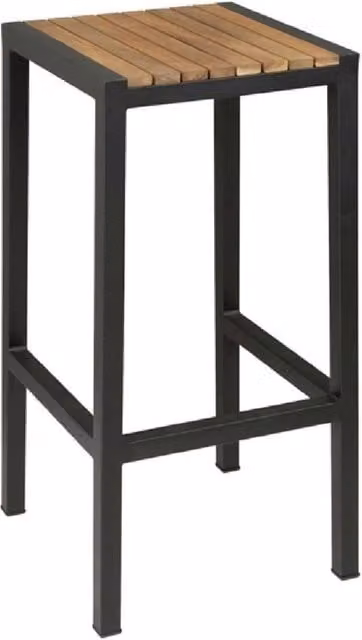 netfurniture Juneau Fixed Height Bar Stool Pair in Black Steel and Acacia Wood – 1