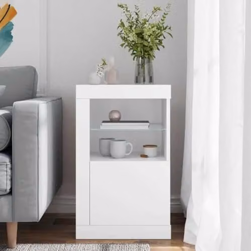 vidaXL Modern White Side Cabinet with LED Lighting and MDF Construction, W/D/H: 67.0 x 41.0 x 37.0 cm